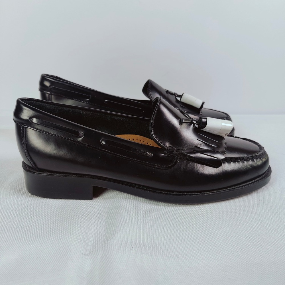 VTG NEW GH Bass Weejuns Loafers Marietta II Black Leather Kiltie Tassel 7 Preppy - Picture 2 of 7